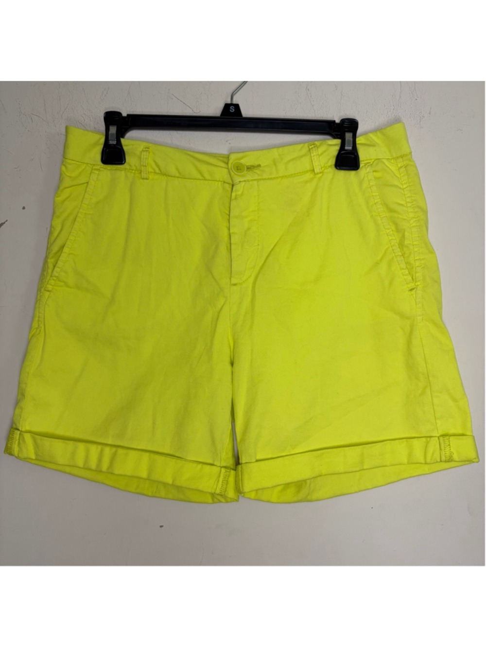 United Colors of Benetton Neon Yellow Cotton Twill Chino Shorts Cuffed Size 6